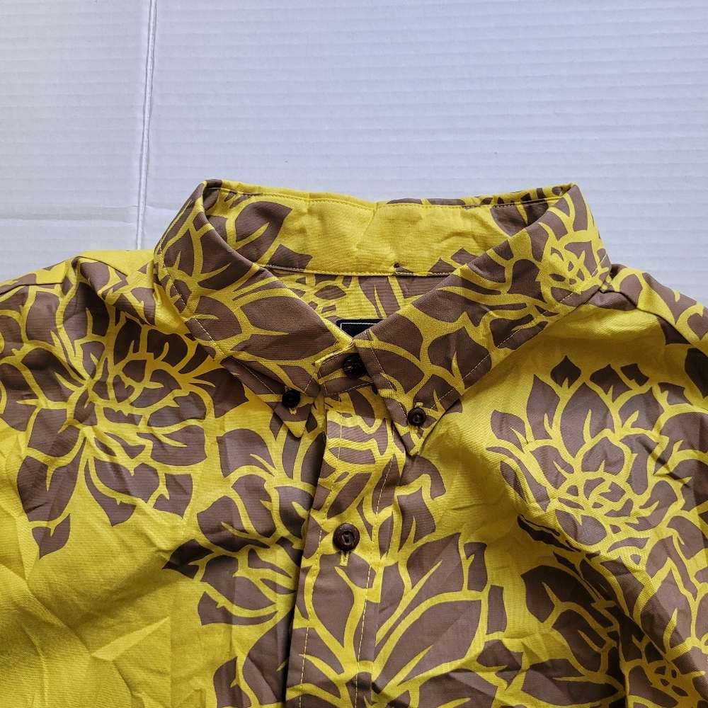 Sig Zane Hawaiian shirt genuine made in Hawaii yellow brown flowers resortwear - Picture 10 of 10